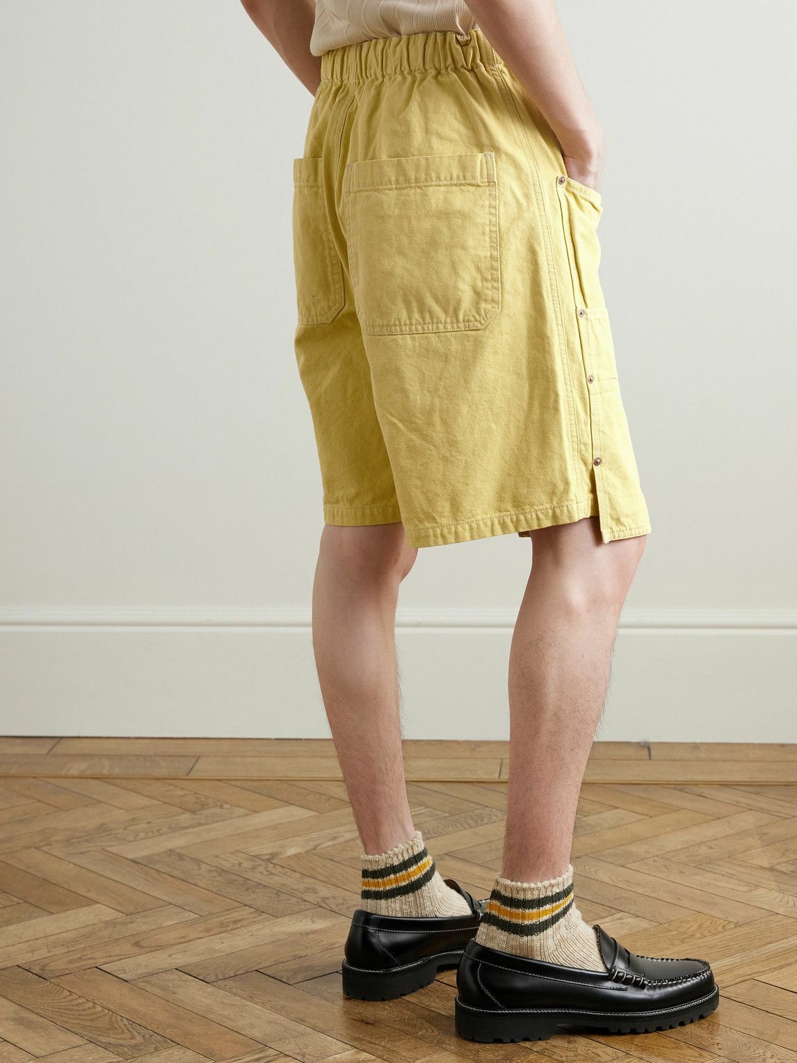KAPITAL - Easy Straight-Leg Cotton-Twill Drawstring Shorts - Yellow