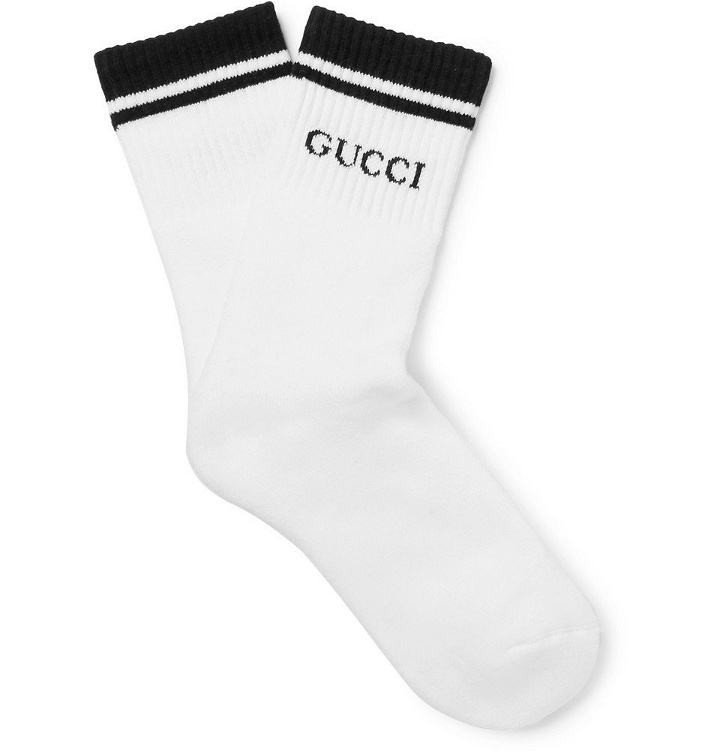 Photo: Gucci - Logo-Intarsia Stretch Cotton-Blend Socks - Men - White