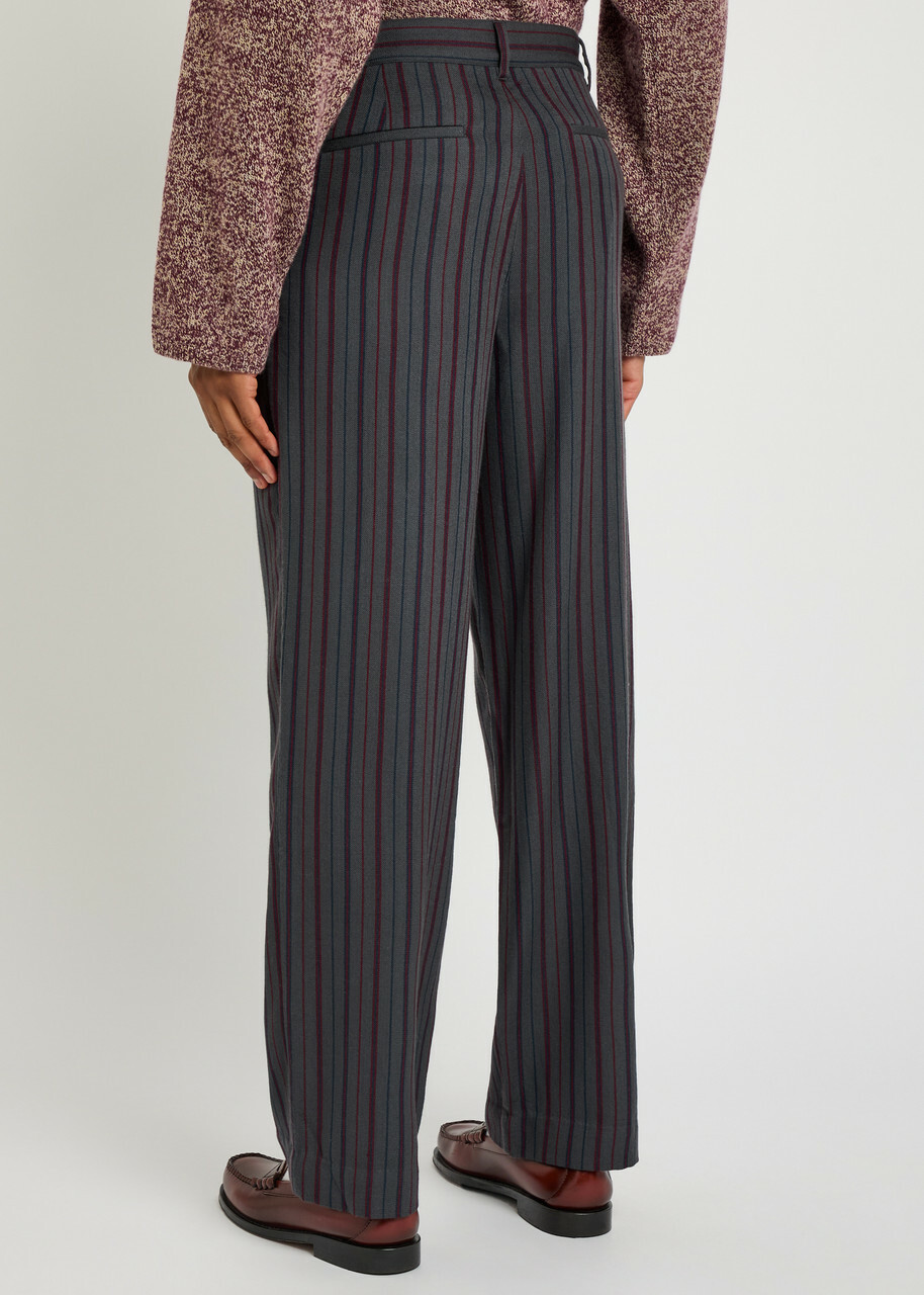 The Elder Statesman Stripe Slacker Straight-leg Wool and Cashmere-blend Trousers Dark Grey