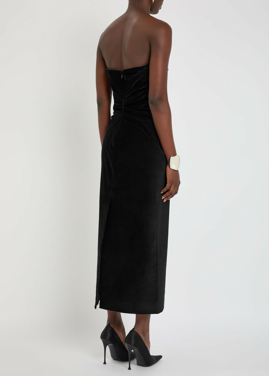 Tove Sabella Draped Velvet Midi Dress Black