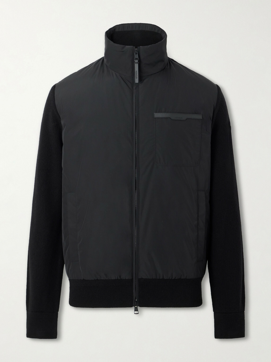 Moncler - Leather-Trimmed Shell and Wool-Blend Full-Zip Cardigan - Black