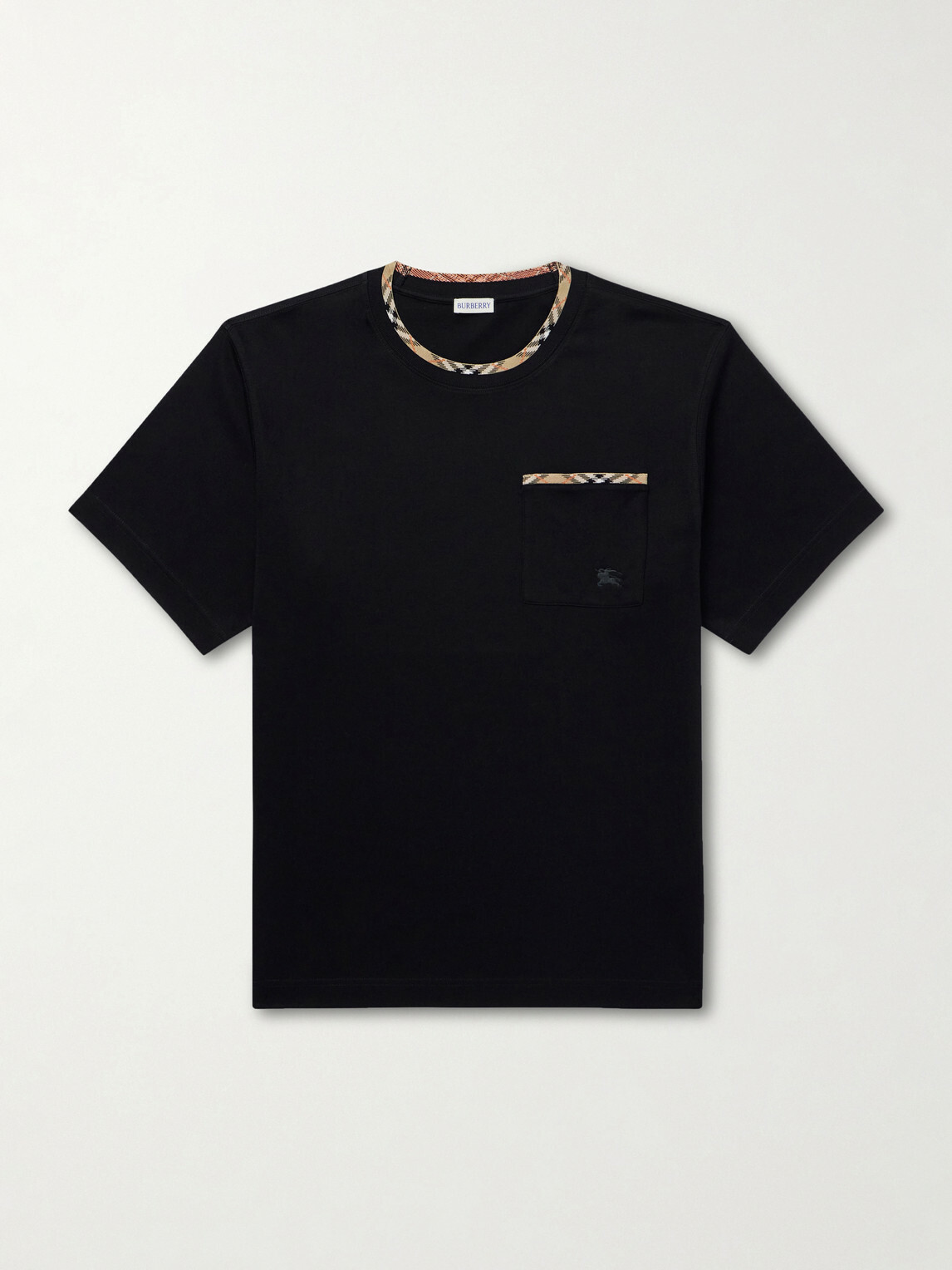 Burberry - Logo-Embroidered Checked Cotton-Jersey T-Shirt - Black