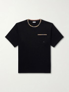 Burberry - Logo-Embroidered Checked Cotton-Jersey T-Shirt - Black