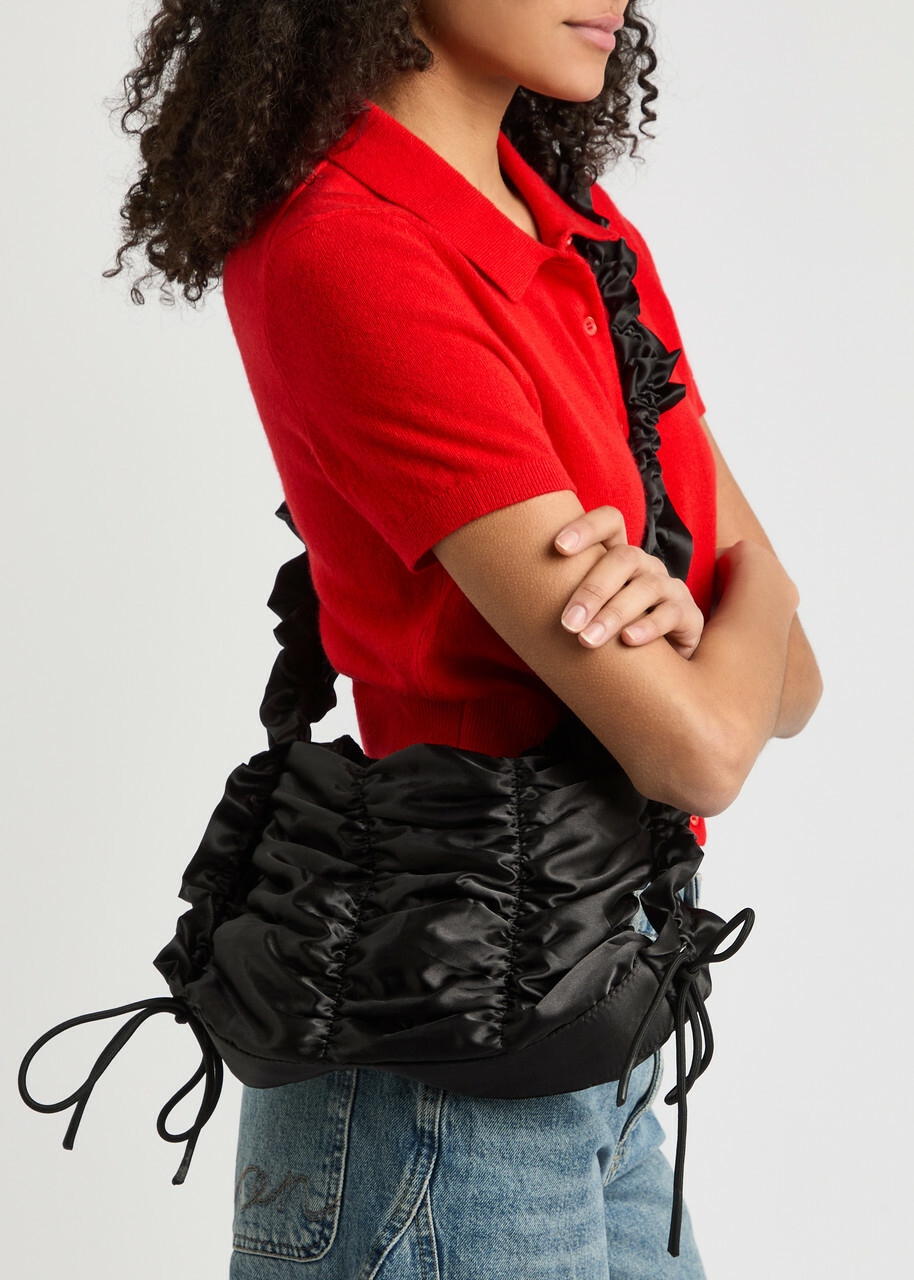 Damson Madder Ruched Satin Shoulder bag - Black - One Size