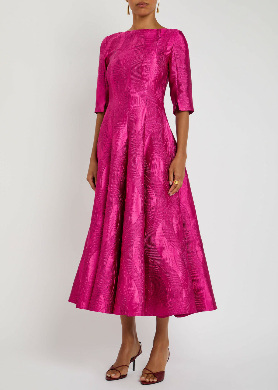 Talbot Runhof Patterned-jacquard Woven Midi Dress Pink