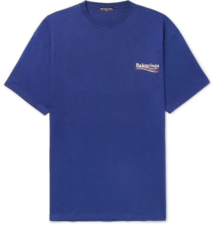 Photo: Balenciaga - Printed Cotton-Jersey T-Shirt - Men - Blue