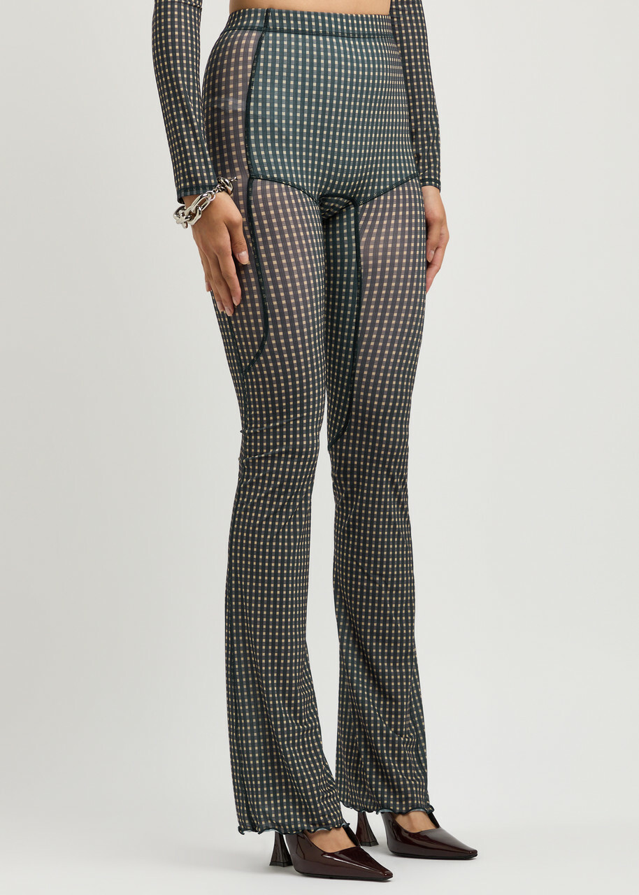 Knwls Halcyon Gingham Stretch-jersey Leggings Grey