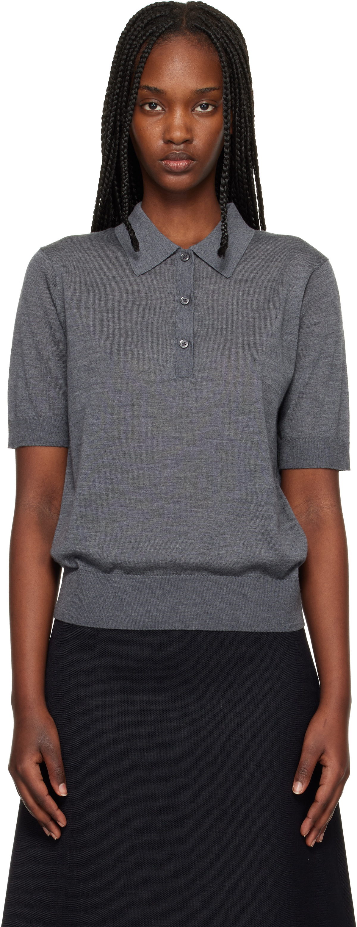 Loulou de Saison Gray Migo Fluid Cashmere Polo