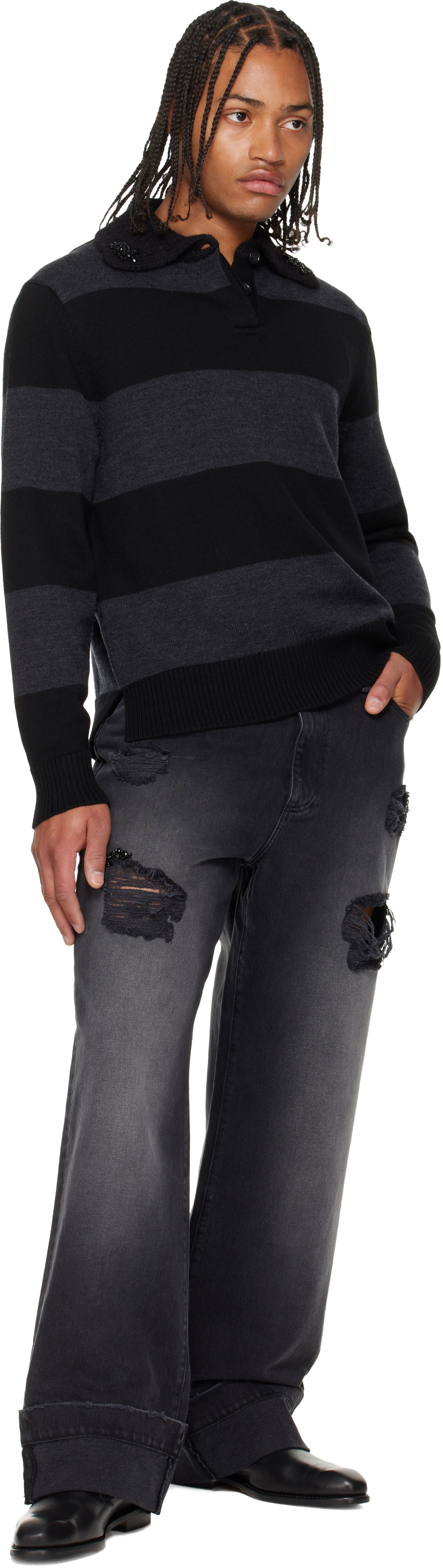 Simone Rocha Black Embellished Straight Leg Jeans