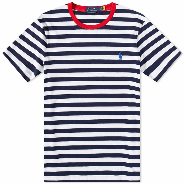 Photo: Polo Ralph Lauren Men's Stripe Custom Fit T-Shirt in Cruise Navy/White