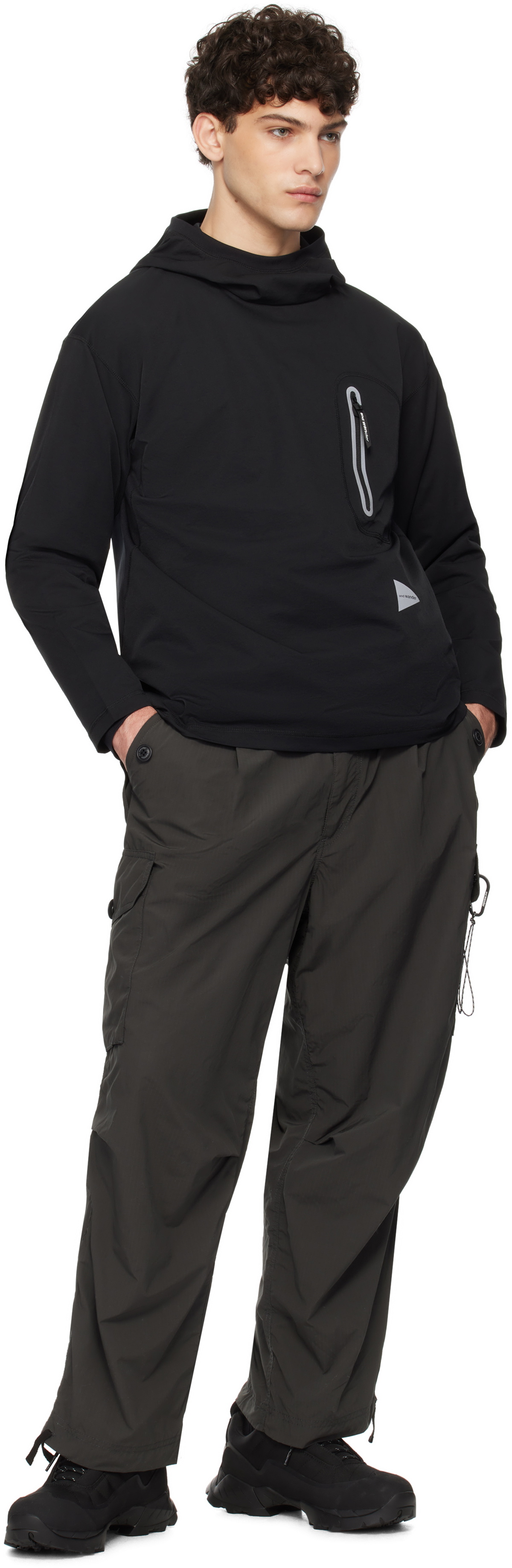 and wander Black Hybrid Warm Pocket Hoodie and Wander