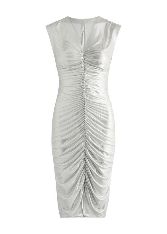 Photo: Norma Kamali Metallic Ruched Stretch-jersey Mini Dress Silver