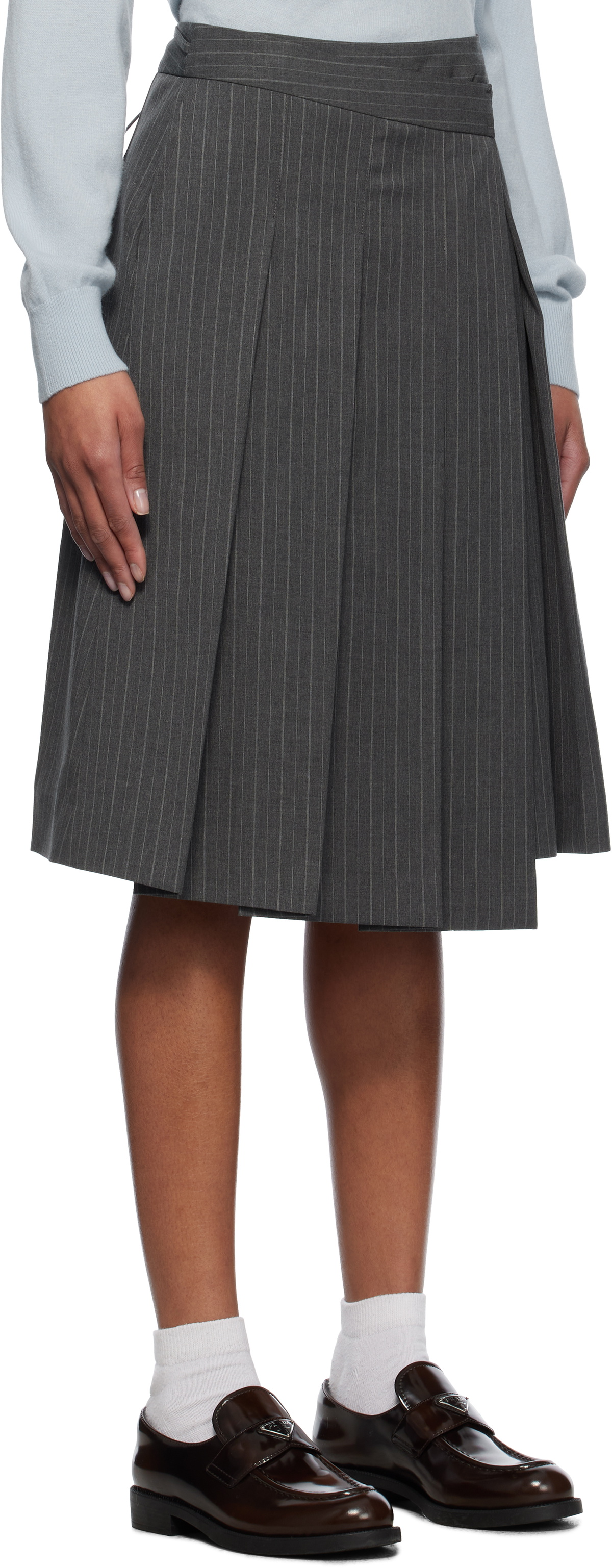 Dunst Gray Ribboned Wide Pleats Midi Skirt Dunst