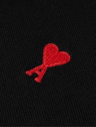 AMI PARIS - Logo-Embroidered Cotton-Piqué Polo Shirt - Black