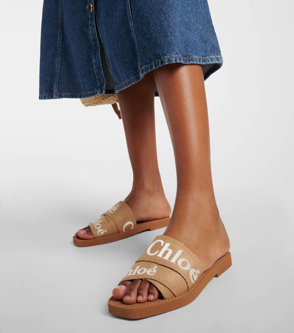 Chloe☆関税込☆ウッディ ロゴデザイン キャンバススライド Chloé Woody logo canvas slides Chloe