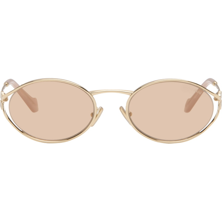Photo: Miu Miu Eyewear Gold 'Miu Miu Logo' Sunglasses