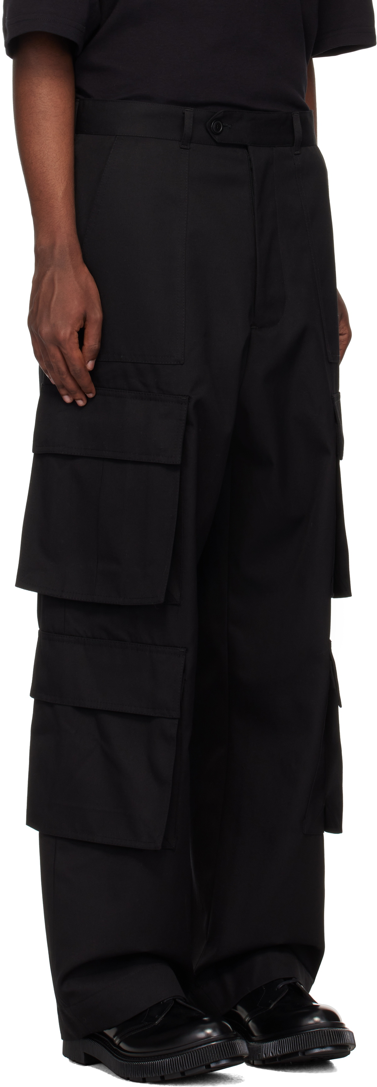 Lownn Black Twill Wide Leg Cargo Pants