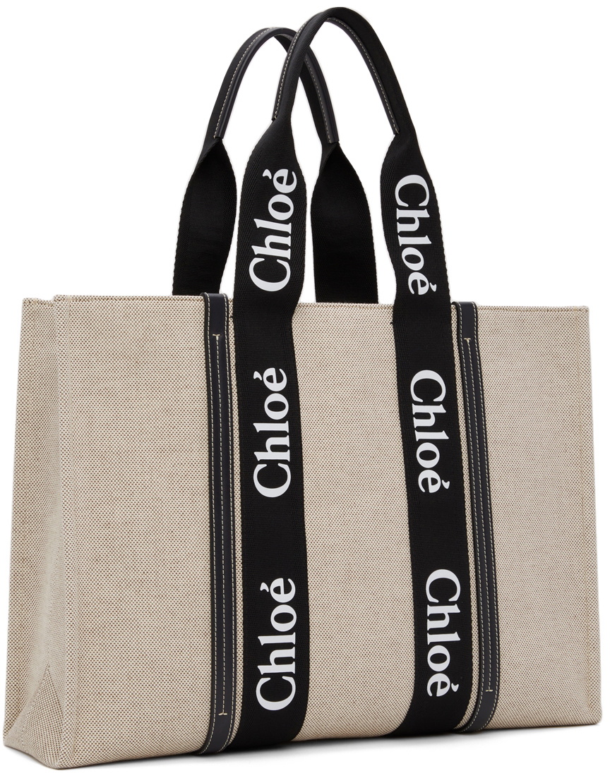 Chloé Off-White & Black Large Woody Tote Bag