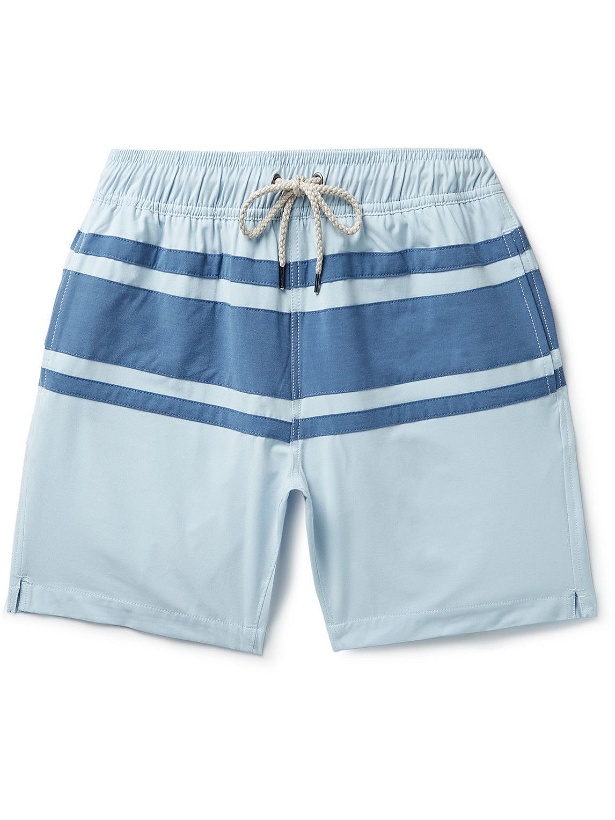 Photo: Faherty - Beacon Slim-Fit Long-Length Printed Recycled Swim Shorts - Blue
