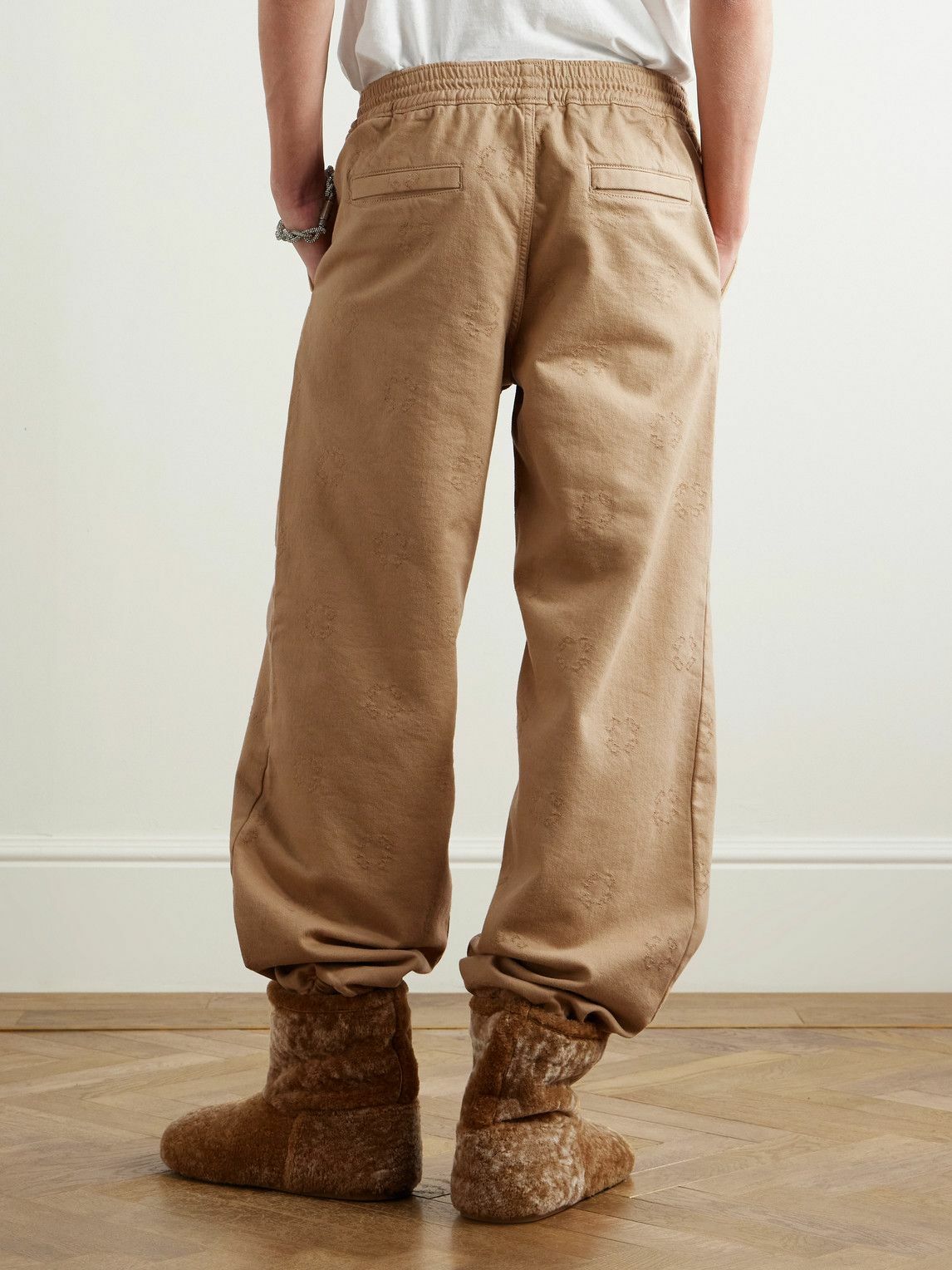 Givenchy - Tapered Appliquéd Logo-Jacquard Cotton-Blend Twill Trousers - Neutrals