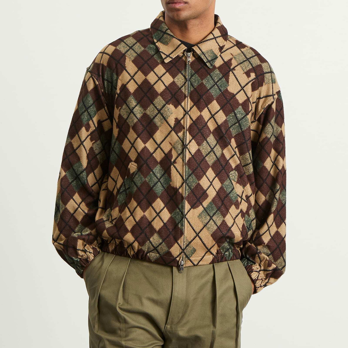 NOMARHYTHM TEXTILE Men's Argyle Zip Jacket in Brown