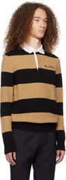 BOSS Black & Tan Striped Polo