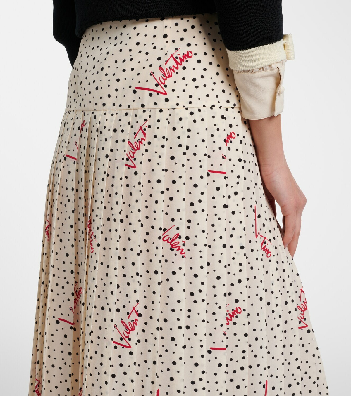 Valentino Polka-dot crêpe de chine midi skirt