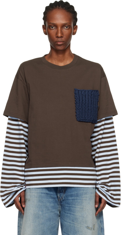 Photo: Charles Jeffrey LOVERBOY Brown & Blue Long Sleeve Knit Patch 2-In-1 T-shirt