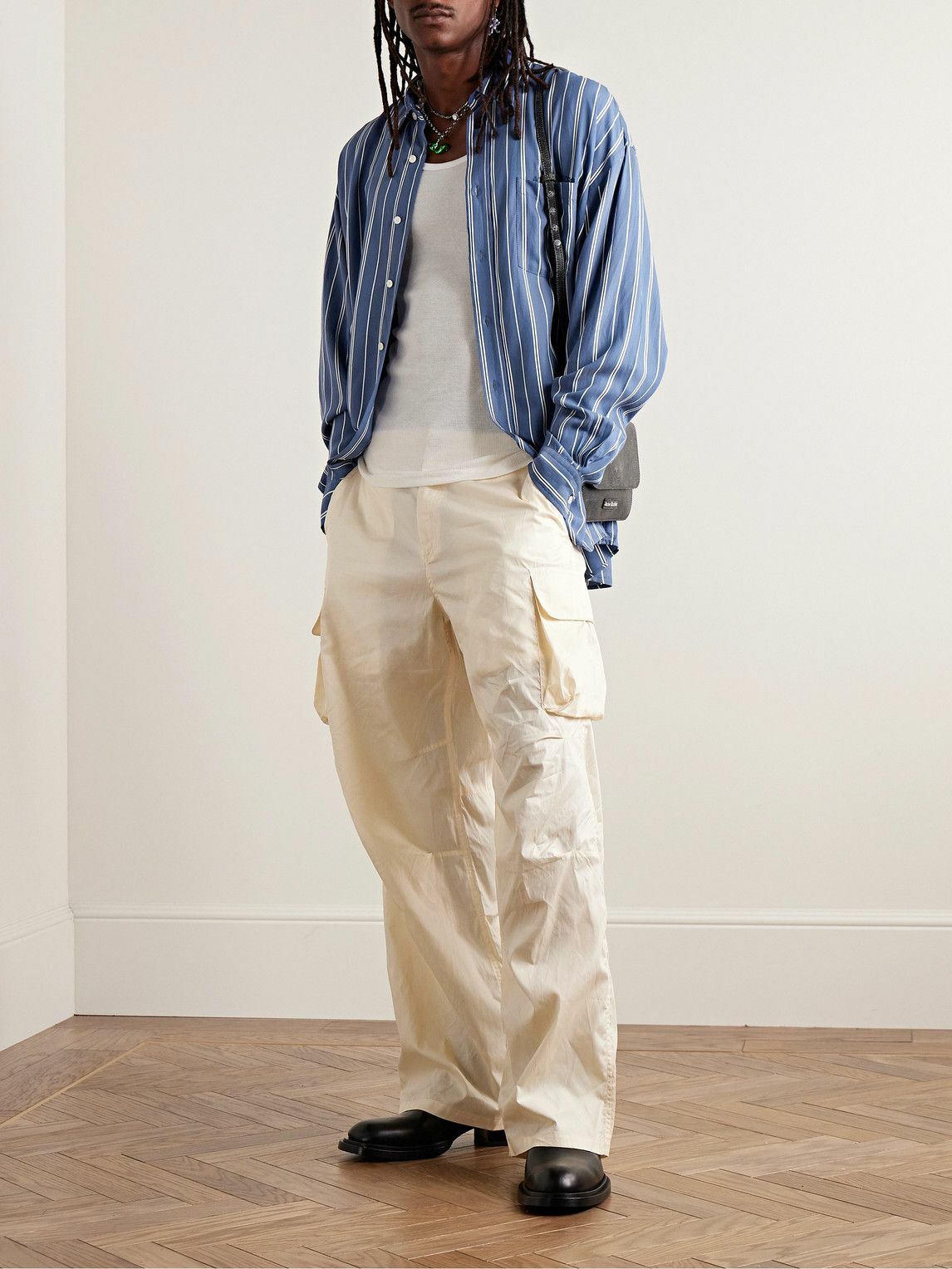 Acne Studios - Setiter Logo-Embroidered Pinstriped Woven Shirt - Blue