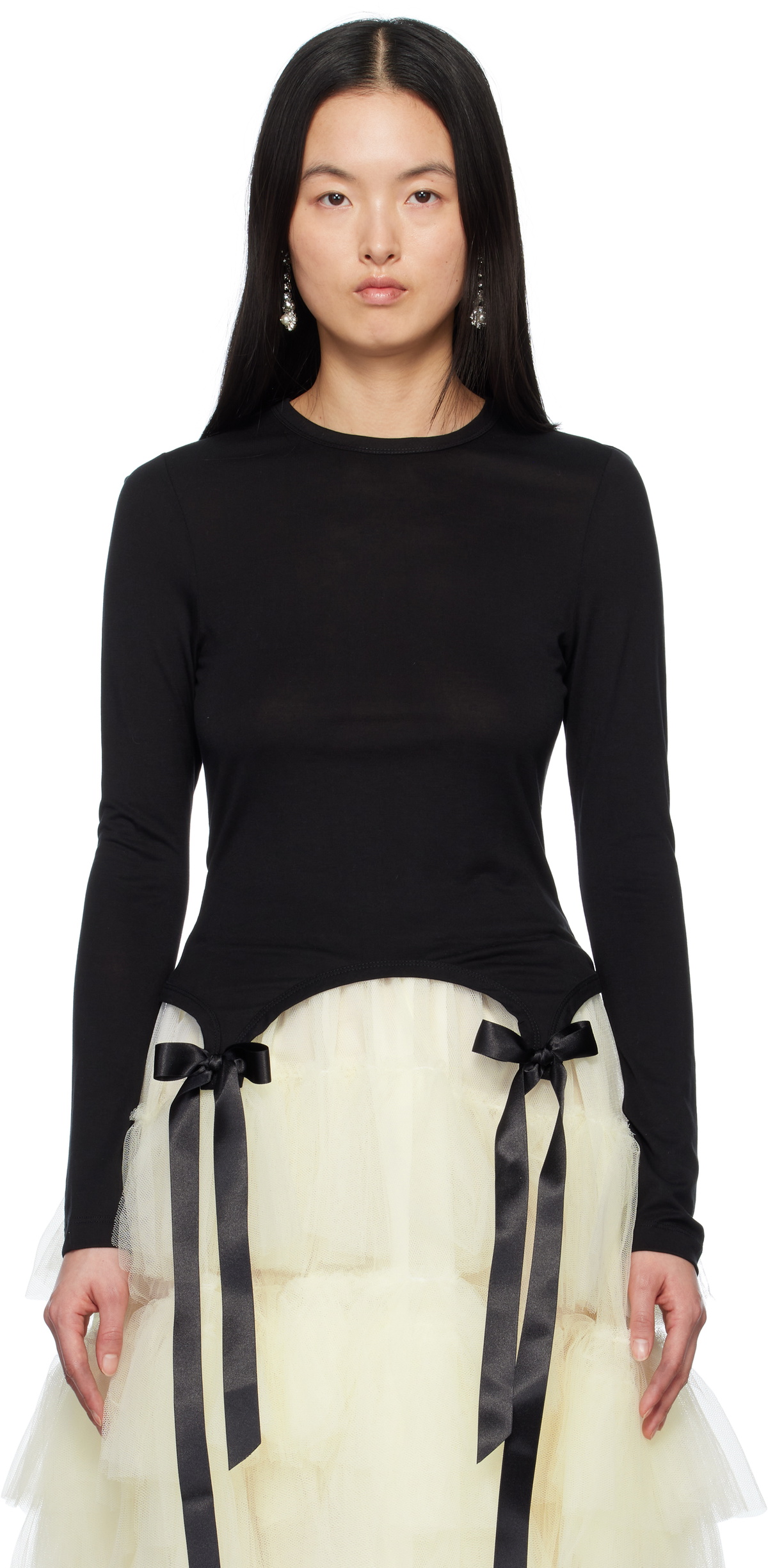 Simone Rocha Black Bow Tail Easy T-shirt Simone Rocha
