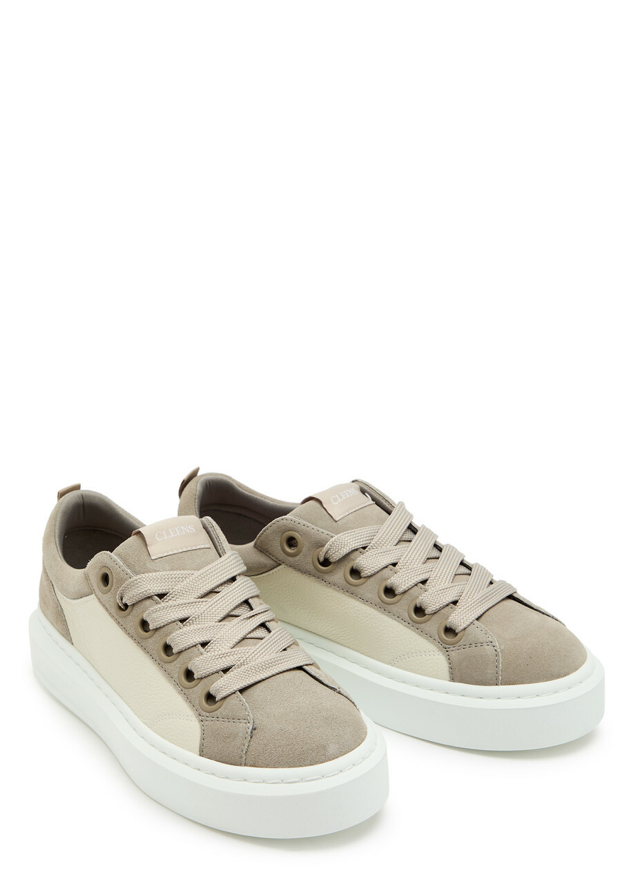 Cleens Ace Chevron-knit Suede Sneakers Taupe
