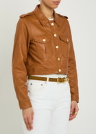 Skiim Amelie Cropped Leather Jacket Brown