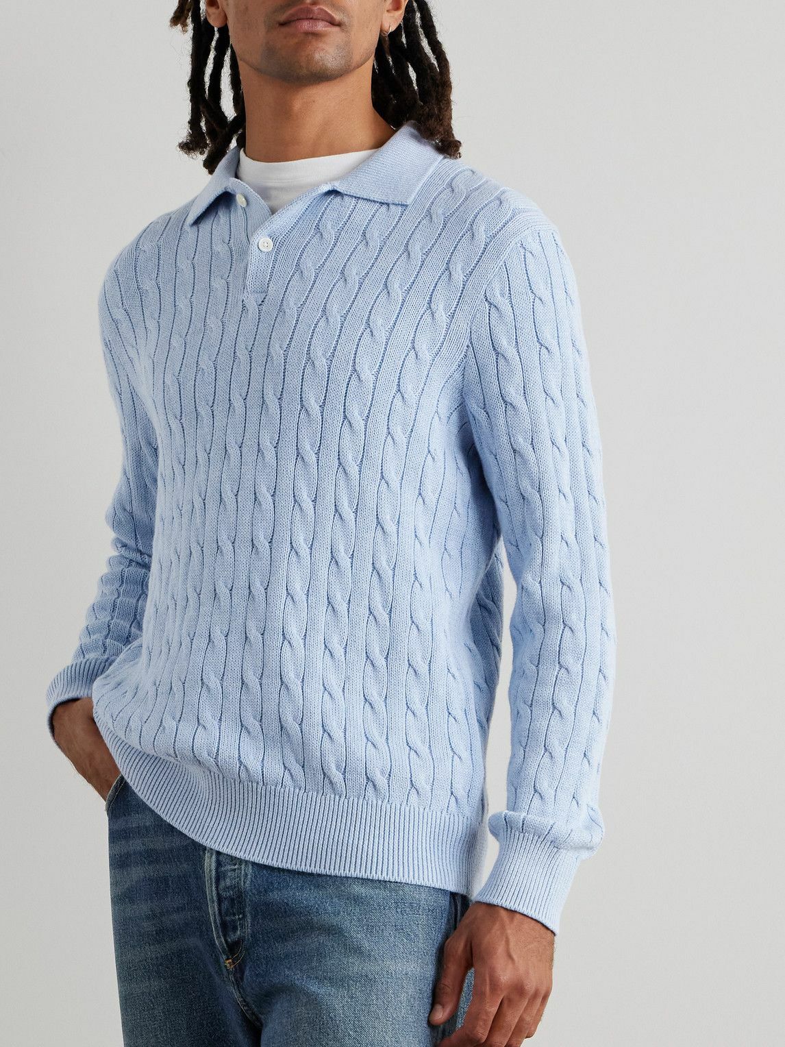 Polo Ralph Lauren - Cable-Knit Cashmere Polo Shirt - Blue
