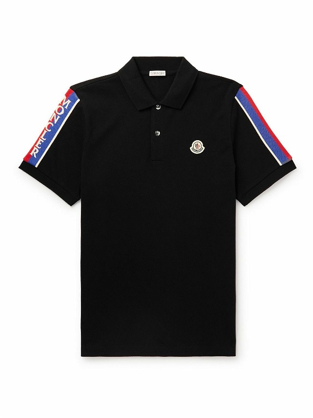 Photo: Moncler - Logo-Appliquéd Webbing-Trimmed Cotton-Piqué Polo Shirt - Black