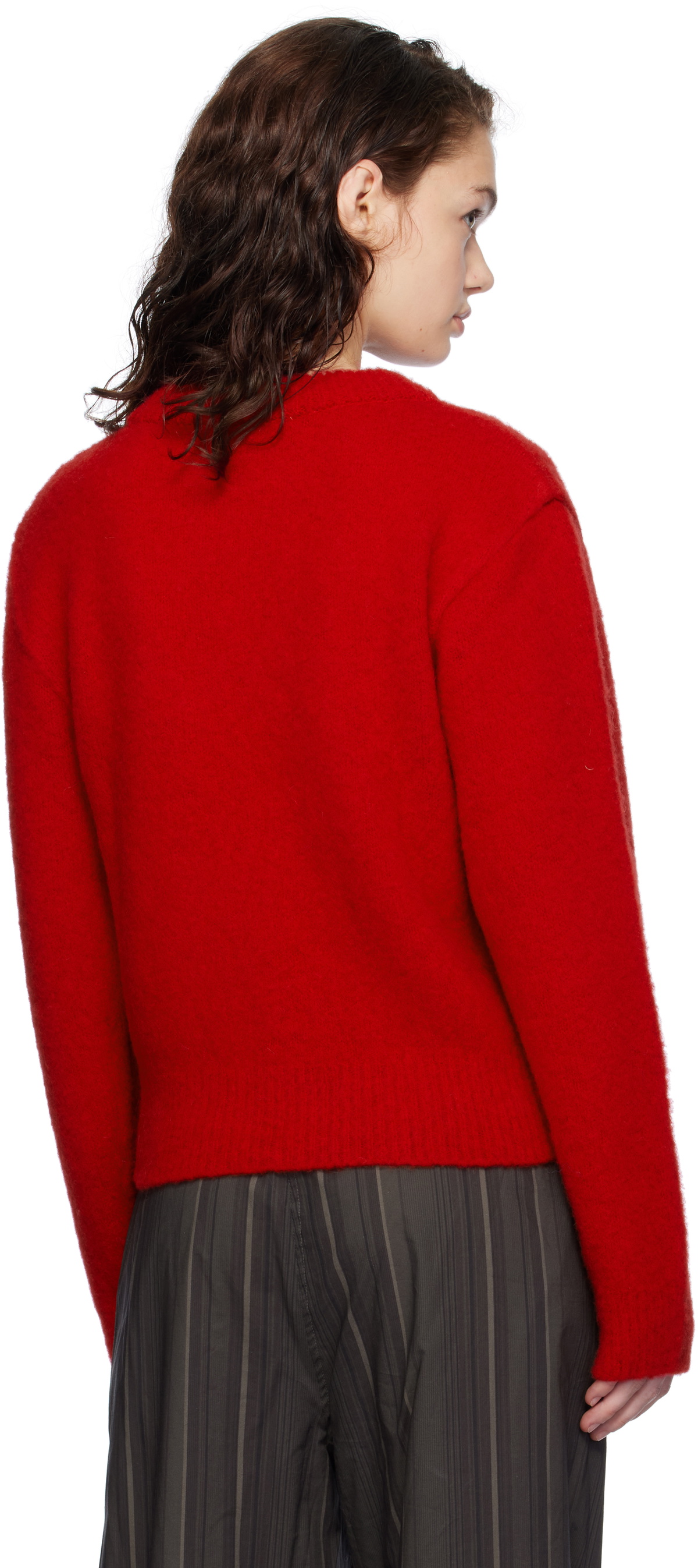 AMOMENTO Red Fluffy Brushed Sweater