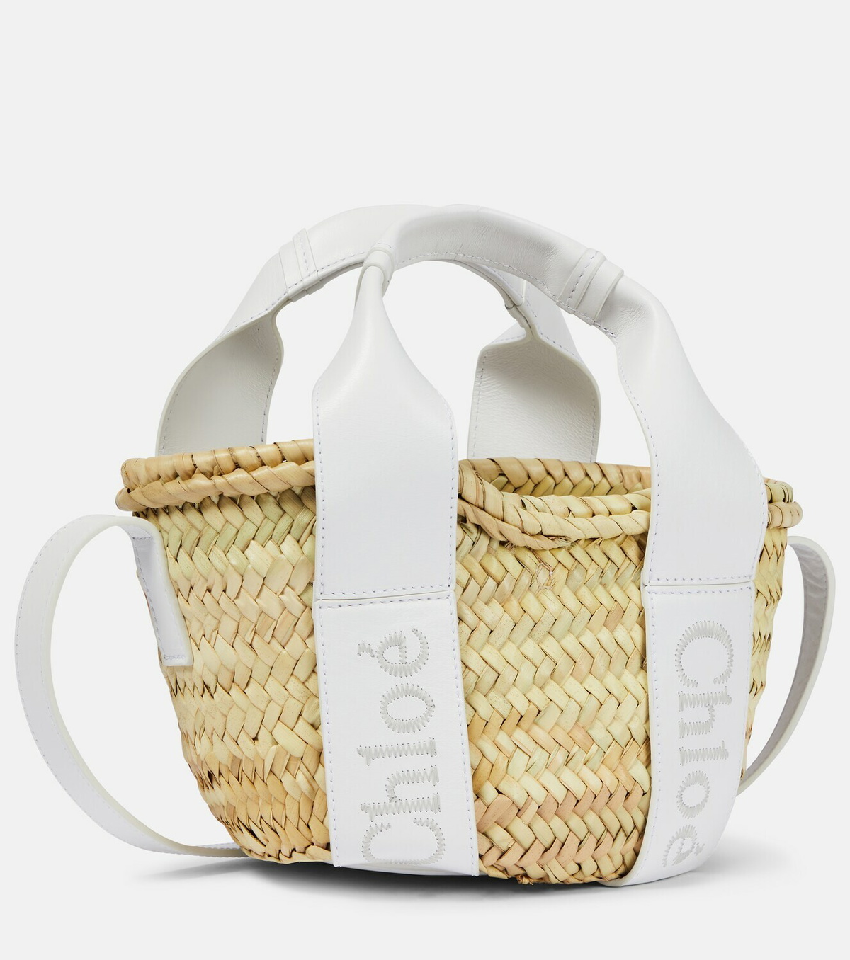 Chloe - Sense Small leather-trimmed raffia tote bag