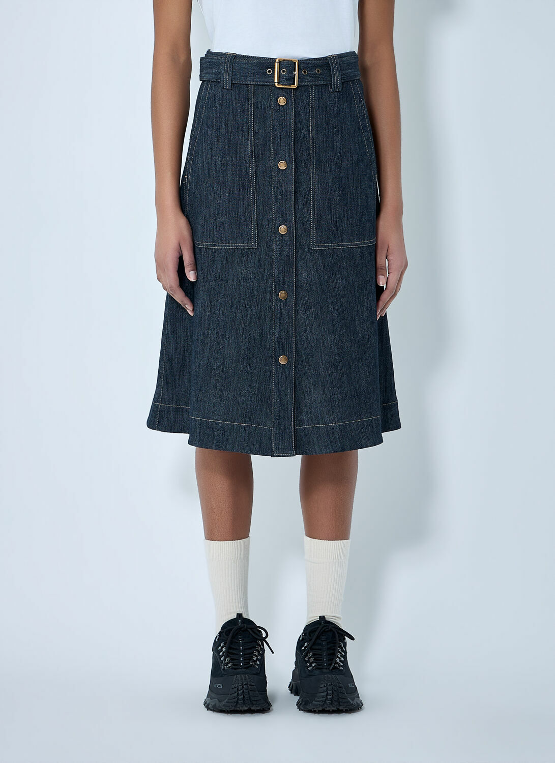 Moncler Button-Front Denim Midi Skirt