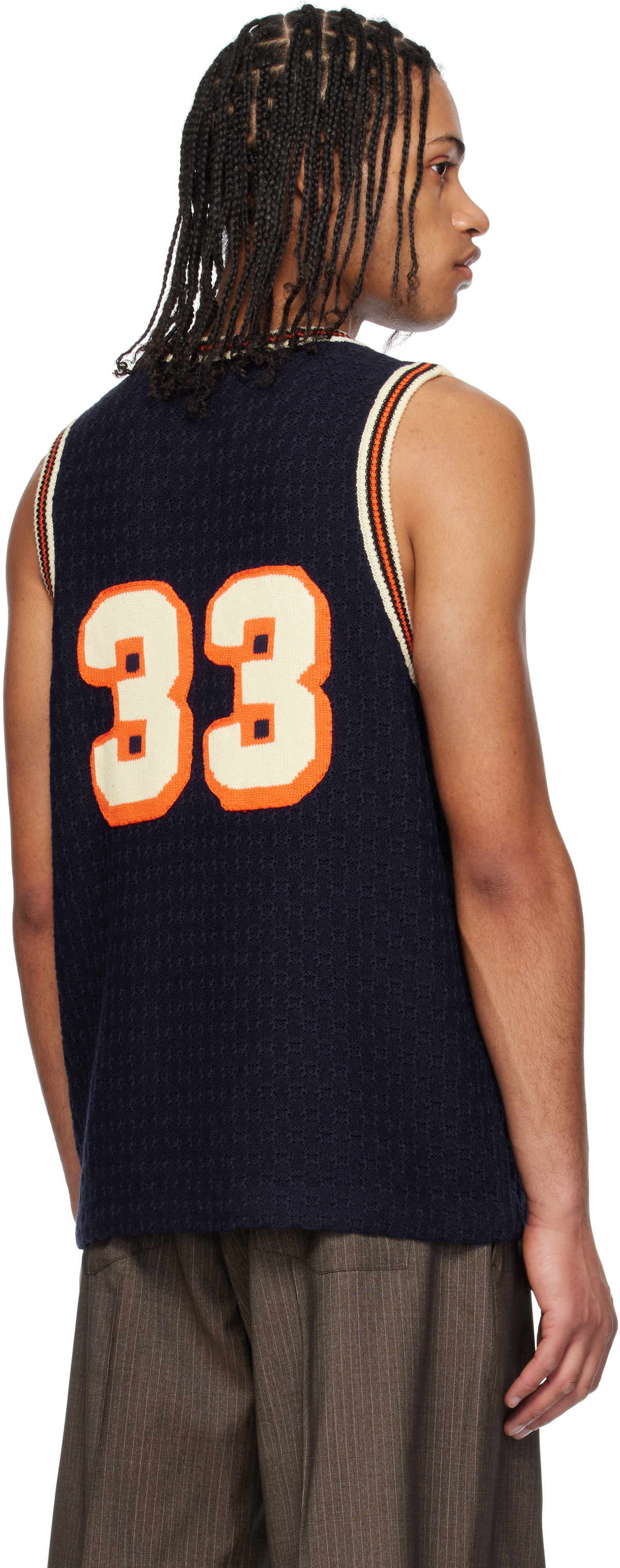 RICE NINE TEN Navy Knitting Basketball Tank Top