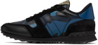 Valentino Garavani Black & Blue Rockrunner Sneakers
