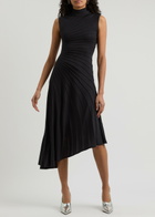 Alaïa Asymmetric Ribbed Wool Midi Dress Black