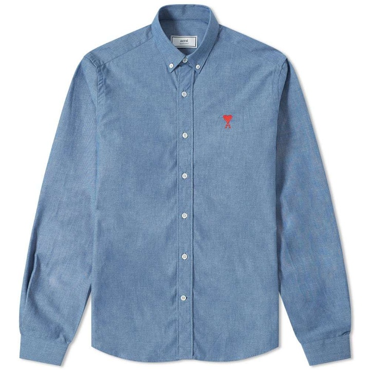 Photo: AMI Embroidered Heart Logo Chambray Button Down Shirt