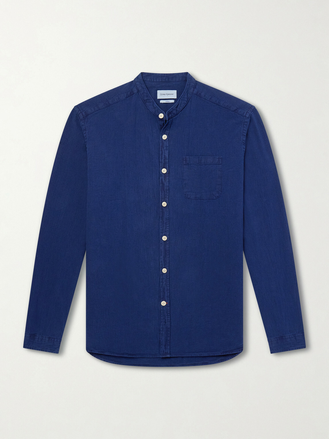 Oliver Spencer - Kildale Grandad-Collar Cotton Shirt - Blue
