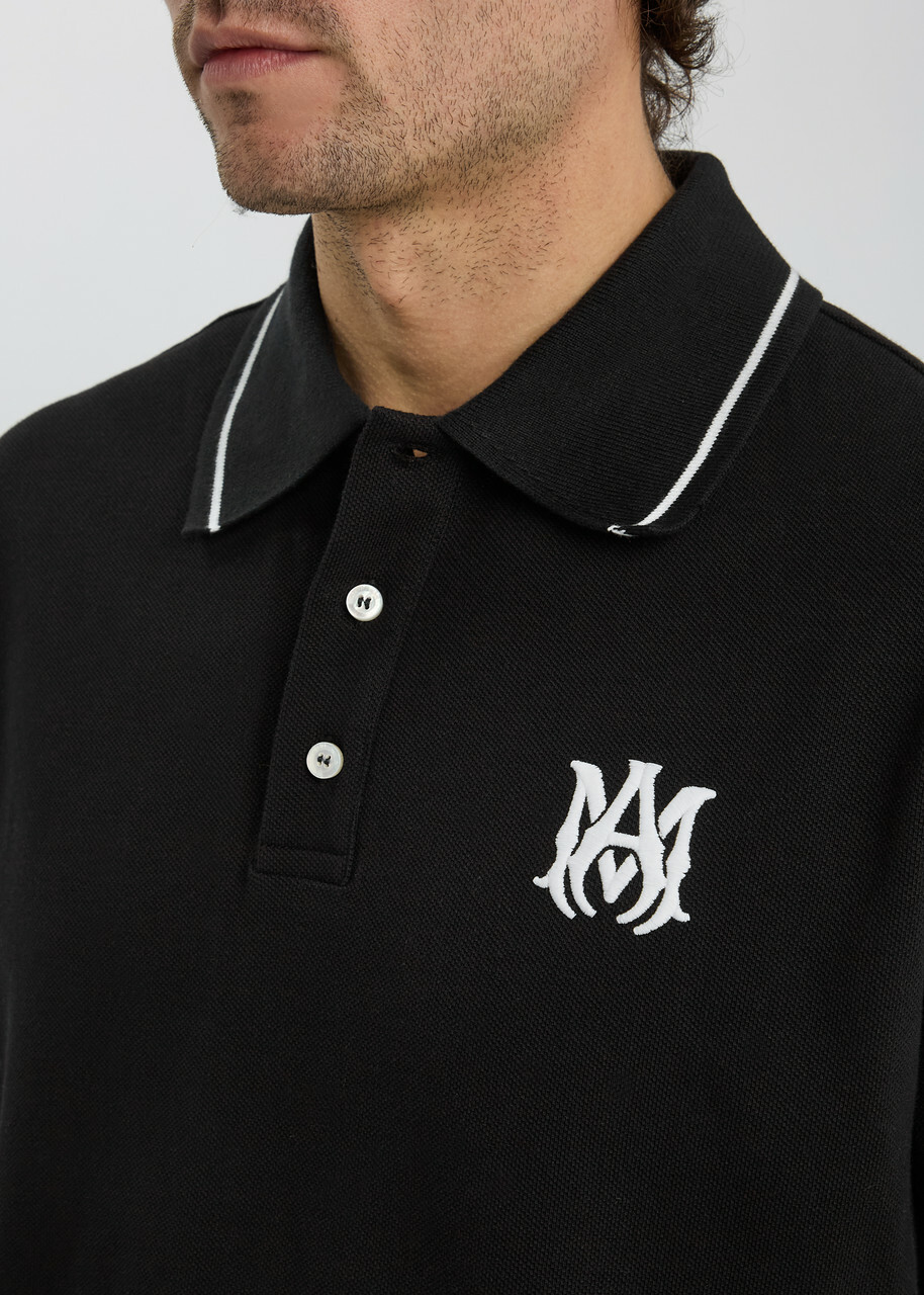 Amiri Logo Piqué Cotton Polo Shirt Black