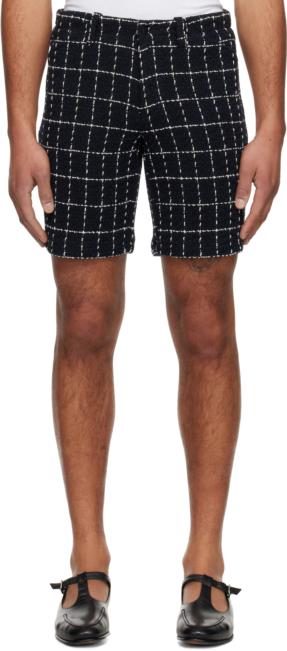 Anna Sui Navy Windowpane Tweed Shorts