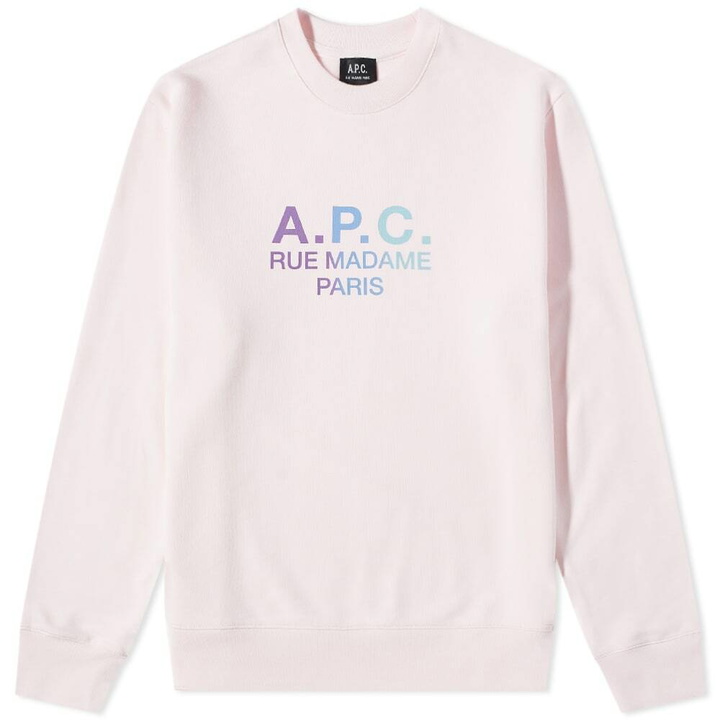 Photo: A.P.C. Men's Paolo Multicolour Logo Crew Sweat in Pink