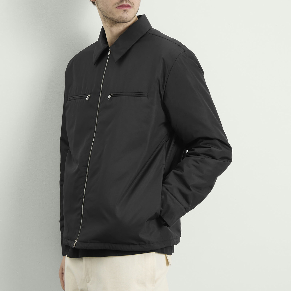 Jil Sander Men's Nylon Zip Up Shirt Jacket in Black Jil Sander