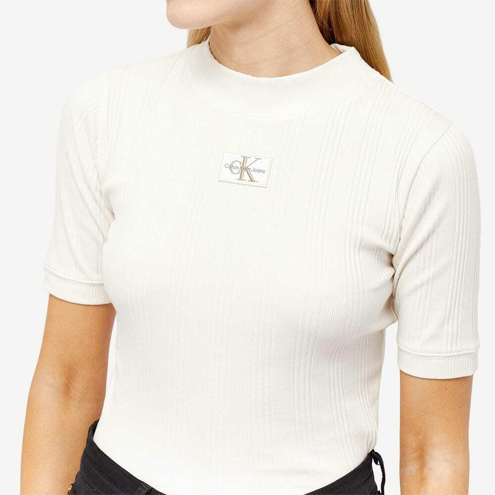 Calvin Klein Women\'s Ribbed Badge T-Shirt in Ivory Calvin Klein