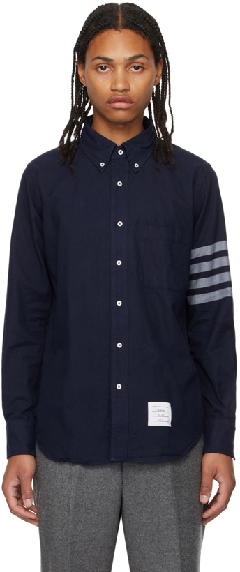 Photo: Thom Browne Navy 4-Bar Nametag Shirt