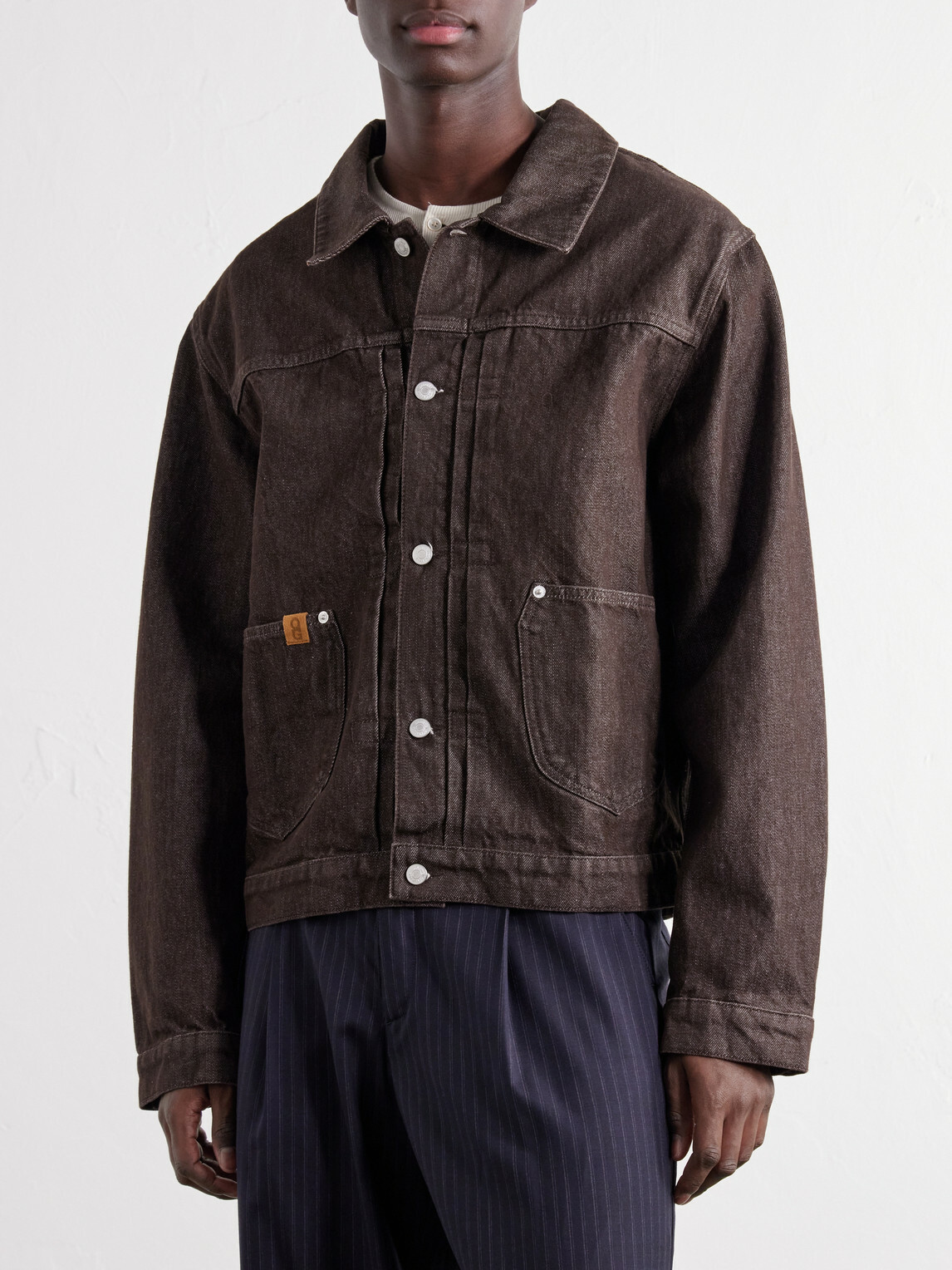 Officine Générale - Vince Pleated Organic Denim Jacket - Brown