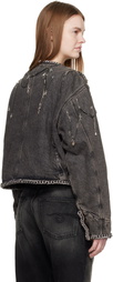 R13 Gray Chain Embellished Cropped Denim Chore Jacket